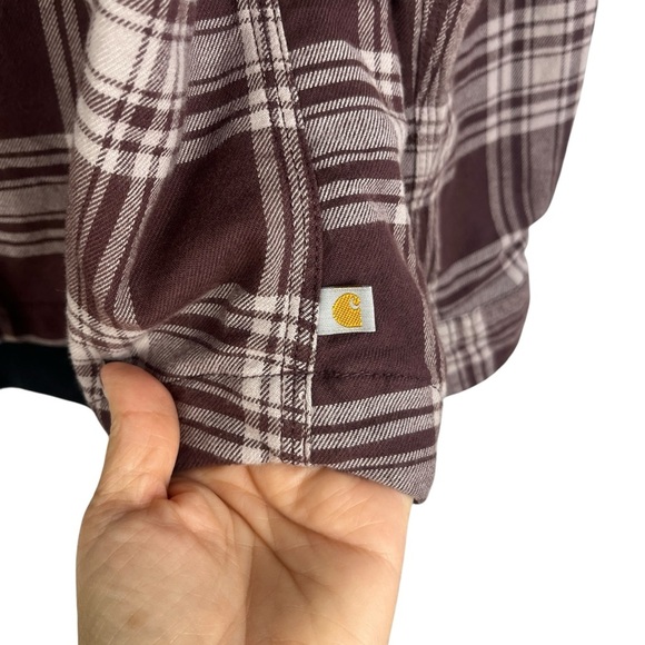 CARHARTT Womens Flannel Fleece Lined Workwear Purple Plaid Shacket Shirt XL - Picture 5 of 10